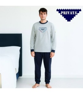 Pijama hombre punto liso manga larga