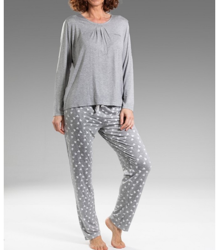 Pijama mujer entretiempo fino de viscosa pantalón largo manga larga